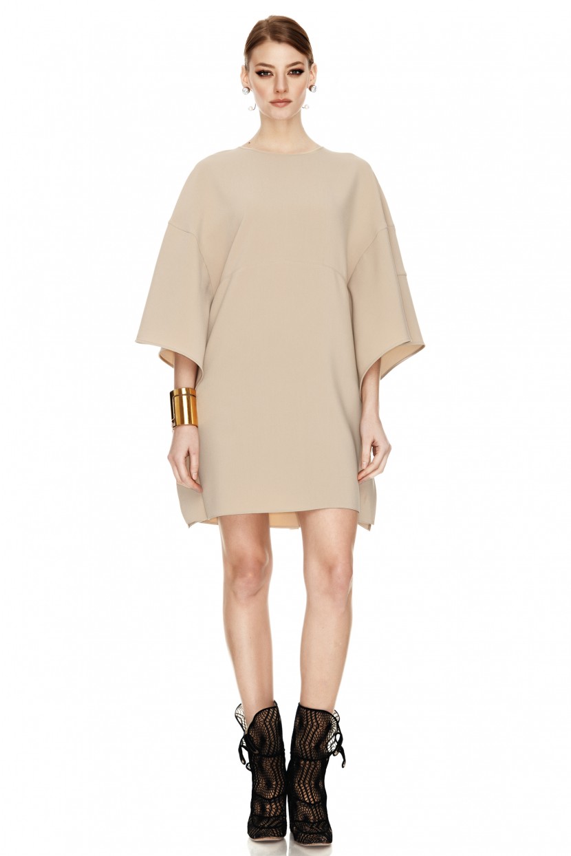 Beige Mini Dress With Oversized Sleeves PNK Casual