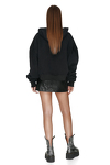 Long Sleeve Zipped Black Cotton Hoodie