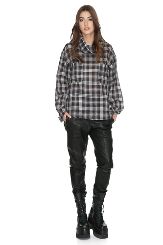 Grey Checkered Distressed Blouse - PNK Casual
