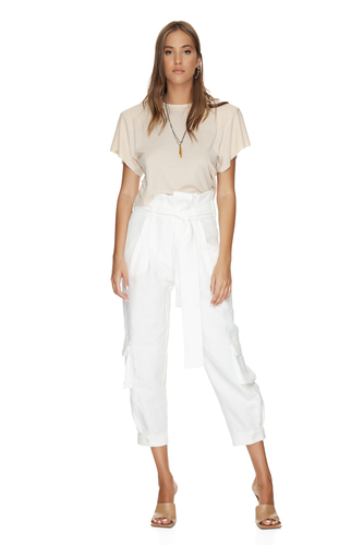 White Pants With Pockets Front Detail - PNK Casual