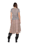 Printed Beige Silk Midi Skirt