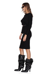 Ribbed Knit Black Cotton Dress With Backless