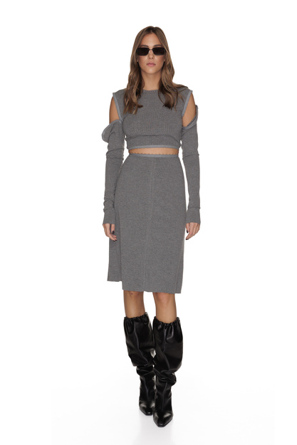 Ribbed Knit Grey Dress With Details