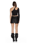 Raw-Cut Black Leather Mini Skirt - SS24