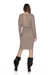 Ribbed Knit Beige Cotton Dress With Backless