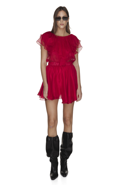 Backless Red Silk Mini Dress