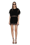 Black Velvet Mini Dress With Chantilly Lace Insertions