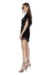 Black Velvet Mini Dress With Chantilly Lace Insertions