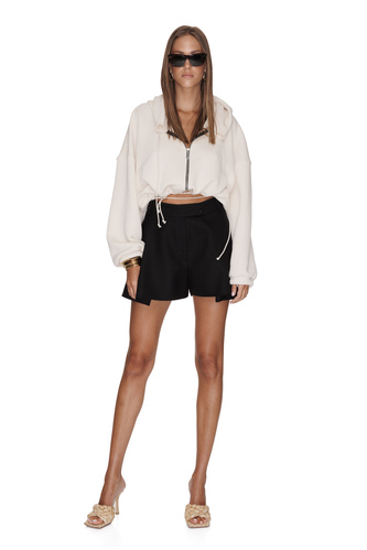 Off White Cotton Short Hoodie - PNK Casual