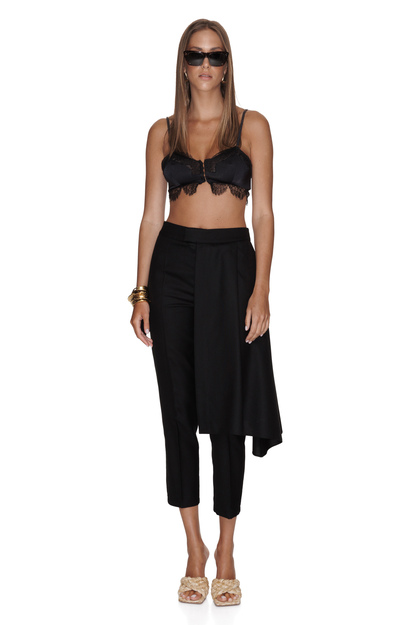 Black Wool Pants With Overlaid Skirt