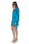 Turquoise Silk Mini Dress With Ruffles