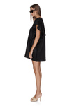 Black Linen Oversized Mini Dress With Ruffles