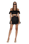 Black Linen Skirt With Detail at the Waist And Crocheted Hem