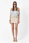 Beige Raw-Cut Cotton-Linen mini Skirt