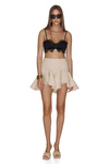 Beige Cotton-Linen Mini Skirt With Ruffle