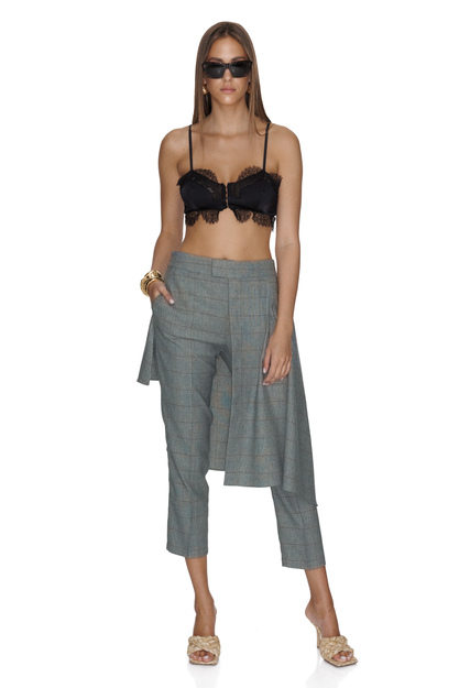 Checkered Wool-Cotton Pants With Overlaid Skirt