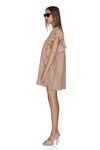 Beige Linen Oversized Mini Dress With Ruffles