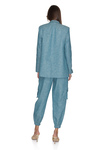 Blue-Green Oversized Cotton-Linen Blazer