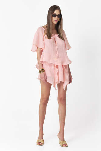 Rose Linen Skirt With Ruffles - PNK Casual