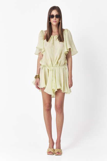 Yellow-Green Linen Dress With Loose Cut