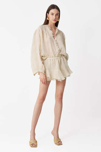 Beige Linen Oversized Blouse - PNK Casual