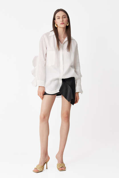 White Linen Shirt With Ruffles Sleeves