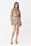 Beige Linen Mini Dress with Corset Skirt