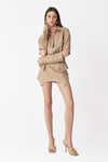 Beige Linen Mini Dress with Corset Skirt