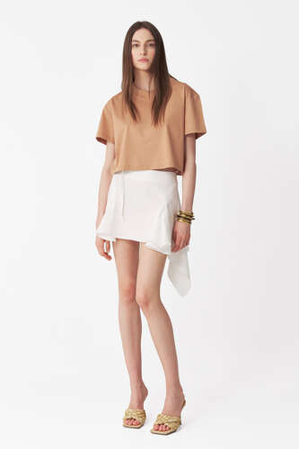 Brown Cotton Cropped T-shirt - PNK Casual