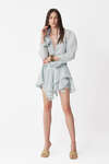 Aqua Ruffled Linen Mini Dress