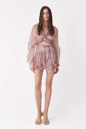 Floral-Print Ruffled Silk Shorts - PNK Casual
