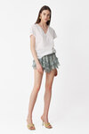 Blue Floral-Print Ruffled Silk Shorts