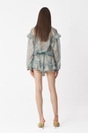 Blue Floral-Print Ruffled Silk Shorts