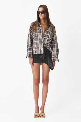 Handmade Painted Checkered Bleumarin Oversized Shirt - PNK Casual