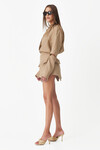 Brown Linen Mini Dress with Corset Skirt