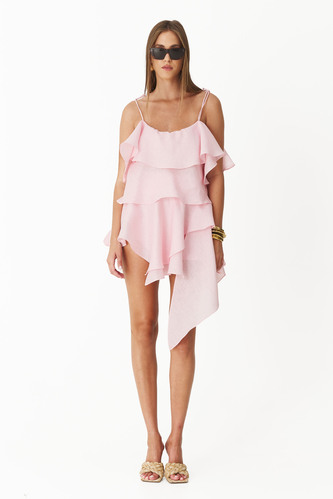 Asymmetrical Rose Linen Mini Skirt - PNK Casual