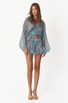 Blue Printed Silk-Linen Shorts