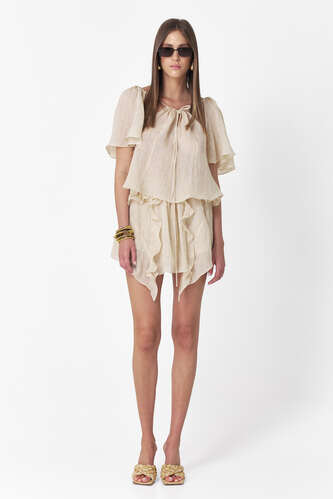 Light-Beige Linen Skirt With Ruffles - PNK Casual