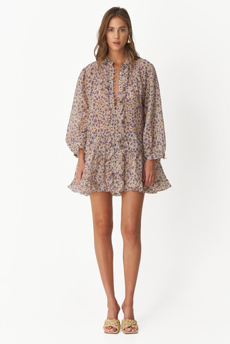 Purple Printed Cotton-Silk Dress - PNK Casual