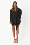 Black Ruffled Linen Mini Dress