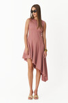 Asymmetrical Rose Ribbed Cotton Dress