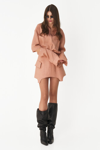 Pink Linen Mini Dress with Corset Skirt - PNK Casual