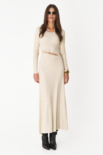Off-White Cutout Maxi Dress With Long Sleeves - PNK Casual