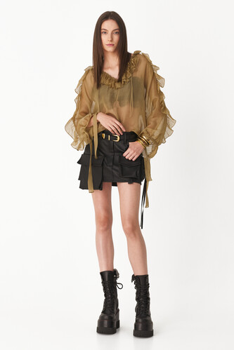 Printed Linen-Silk Ruffled Top - PNK Casual