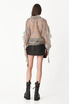 Grey-Green Printed Linen-Silk Ruffled Top