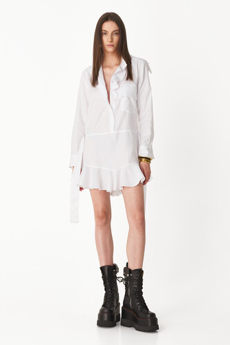 White Mini Dress With Ruffled Detail - PNK Casual