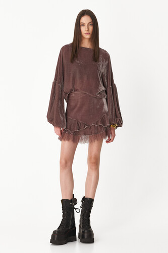 Mauve Velvet Skirt With Chantilly Insertions - PNK Casual