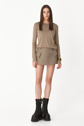 Beige Wool Mini Skirt - PNK Casual
