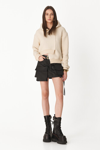 Asymmetrical Beige Hoodie - PNK Casual