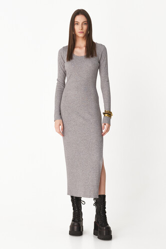 Light Grey Maxi Dress With Long Sleeves - PNK Casual